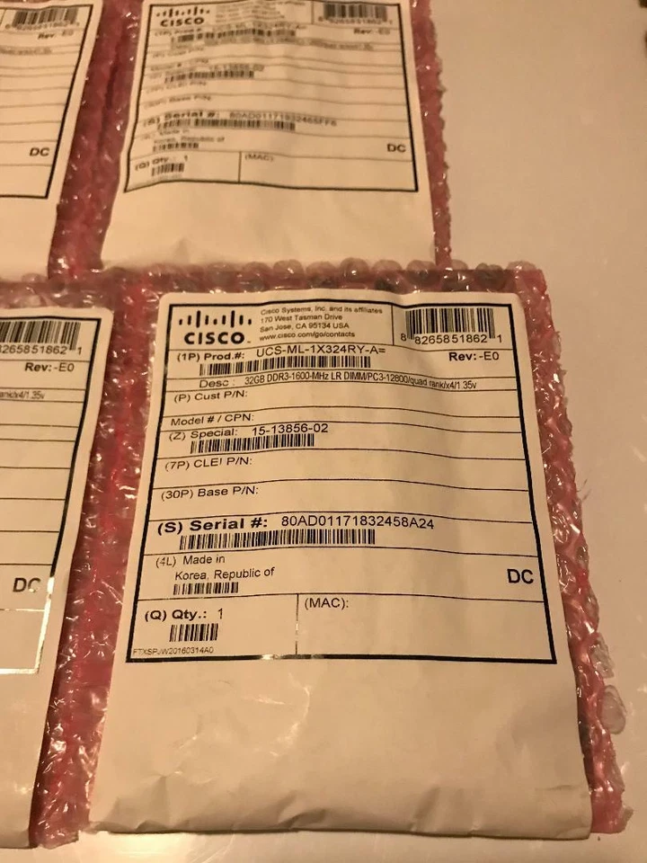 NEW Cisco UCS-ML-1X324RY-A 32GB DDR3-1600-MHz LR DIMM/PC3-12800 Quad Rank - Image 2 of 3