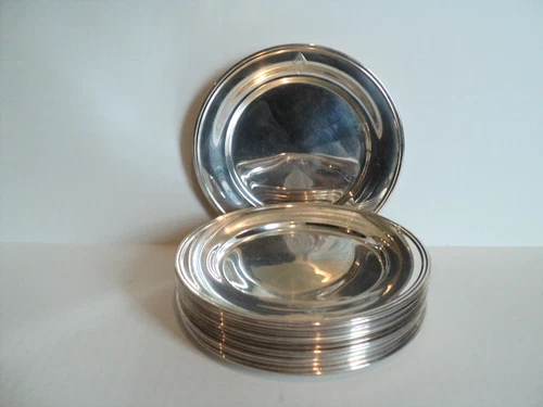 Set/14 KIRK Sterling Silver Bread & Butter Plates, Monogram, 1288 grams