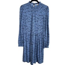 Boden Floral Shift Dress 6R Blue 3/4 Sleeve Pockets Casual Workwear Chic
