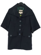 Thomas Burberry Women's Coat S Blue Polyester With Wool Pea Coat