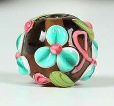 10pcs handmade Lampwork glass round Beads blue flower 14mm