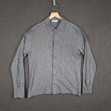 MR PORTER Shirt Mens M Medium Grey Mr P. Cotton Pique Long Sleeve Button Up