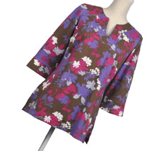 Katherine Way Woman's Top Size M Made In USA Purple Pink Brown Flowers
