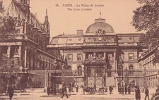 Vintage B/W Paris France front gate view of the Court of Justice horse carriage