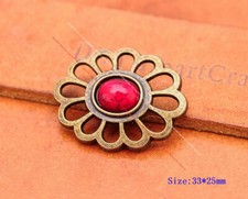 10X Brass Hollow Out Oval Flower Art Leathercraft Wallet Red Turquoise Concho