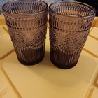 Vtg Set of 2 Purple Plum Depression Glass Baroque Tublers Adeline Tumblers 16 oz