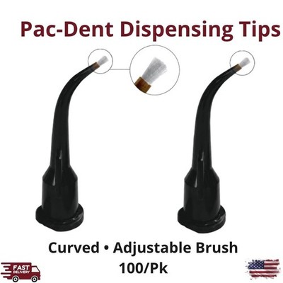 100/Pk Curved Black Dispensing Tips Adjustable Brush Fiber Length Plastic Refill