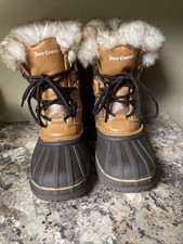 Juicy Couture girls Toddler Faux Fur Lined Snow Boots Brown/tan Glitter Size 2