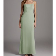 Azazie Tayla Dusty Sage Chiffon Maxi Dress Size 8