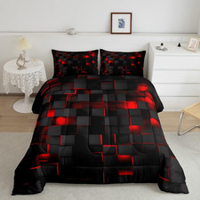 Red and Black Bedding Set Twin Size Light Geometric Comforter Set for Kids Boys