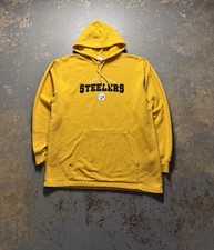 Vintage Pittsburgh Steelers NFL Y2K Yellow Distressed Hoodie Sweatshirt-Size L