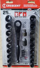 Crescent CX6PT25 Passthrough X6 Metric & SAE Spline & Socket Ratchet Set 25 pc