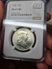 1948  Franklin Silver Half Dollar NGC MS 63 FBL