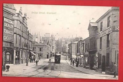 STOCKPORT.  BRIDGE ST + RED LION INN. Straßenbahn. pu STOCKPORT 1910