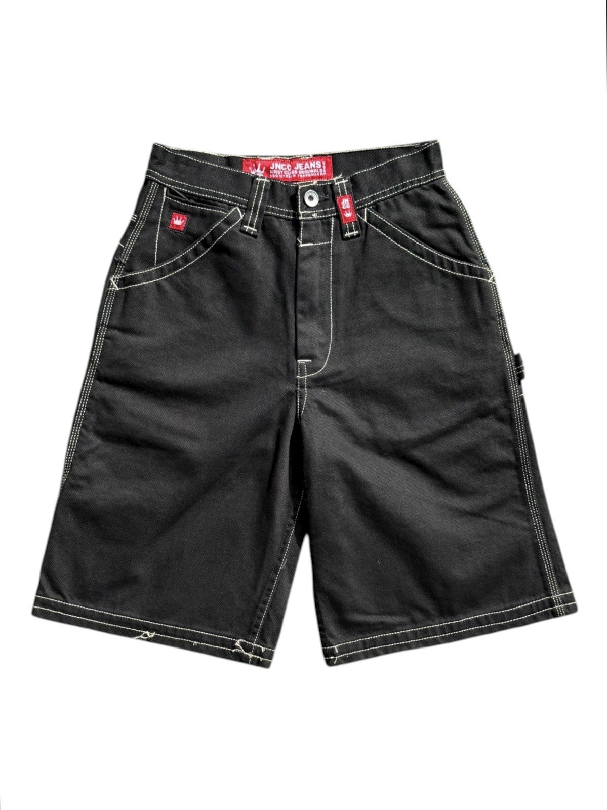 Pantalones Cortos De Colección Y2K Jnco Jet Negro Patín Sueltos Carga Denim Para Hombres Talla 12 RARO