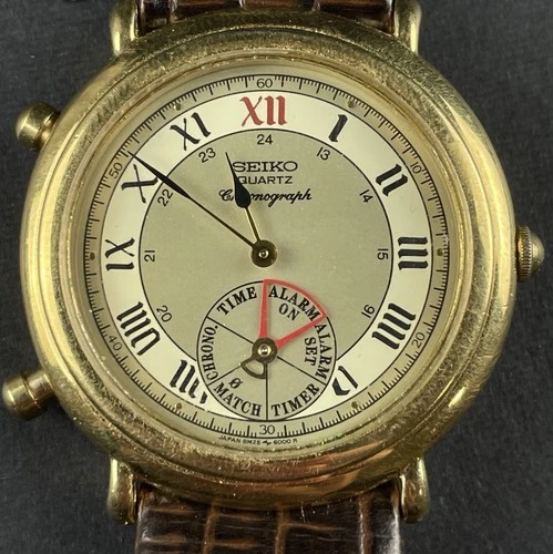 Seiko Chronograph Quartz 8M25 - 6009 *PARTS Roman Index Men's Watch Vtg 34.5mm