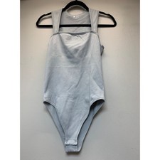 OQQ Ribbed Bodysuit Women Large Light Blue Excellent Seamless Square Neck