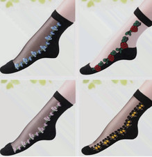 Women's Transparent Thin Flower Lace Socks Crystal Silk Short Ankle Socks Summer