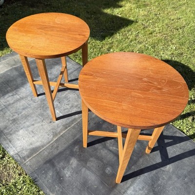 Vintage Holz Couchtische Rund Klappbar Pflanzenständer Danish Scandi Stil