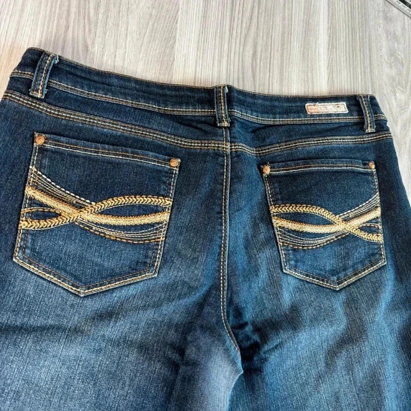 Retro Low Rise Y2K Mujer’s Vaqueros Acampanados Vintage Pantalón Bordado Denim