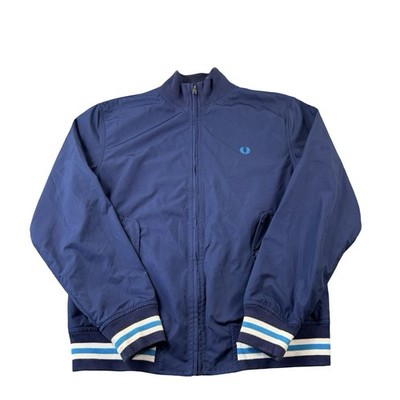 Fred Perry Blue Polyester White Tipped Bomber Mens Jacket Size Small 