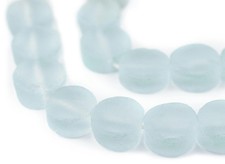 Clear Aqua Flat Circular Java Recycled Glass Beads 15mm Indonesia Sea Glass
