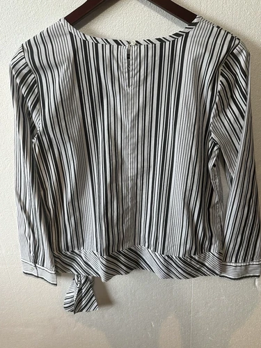 Talbots NWT Womens Poplin Side Tie Top Parlor Stripe Black and White Size Petite