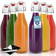 HEFTMAN Glass Bottles with Stoppers 1 Litre 6 Pack Swing Top Brewing Airtight