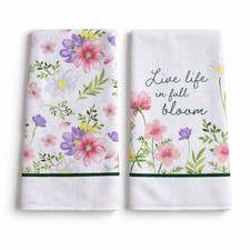 Spring Floral Kitchen Towels Set of 2 Live Life in Full Bloom Dish Towels