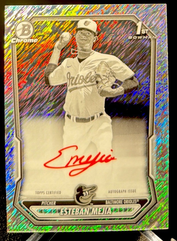 ESTEBAN MEJIA 2026 BOWMAN CHROME BLACK WHITE RED INK AUTO-ORIOLES view 1