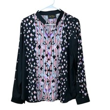 Bob Mackie Mandarin Collar All Over Print Blouse Size Medium Art To Wear