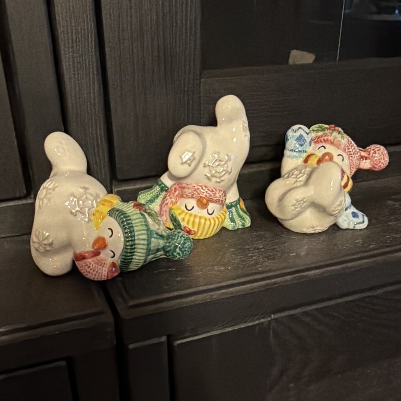 Fitz and Floyd Omnibus Hand-Painted Snowman Figurines Set of 3 Ceramic 1995