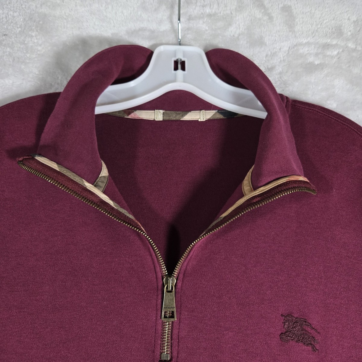Burberry Quarter Zip Pullover Mens Size XXL 2XL Burgundy Sweater