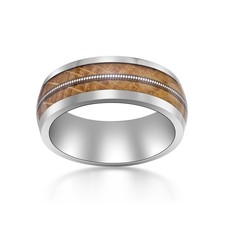 Men's Stainless Steel Ring with Whisky Barrel Wood Inlay and Clear Resin