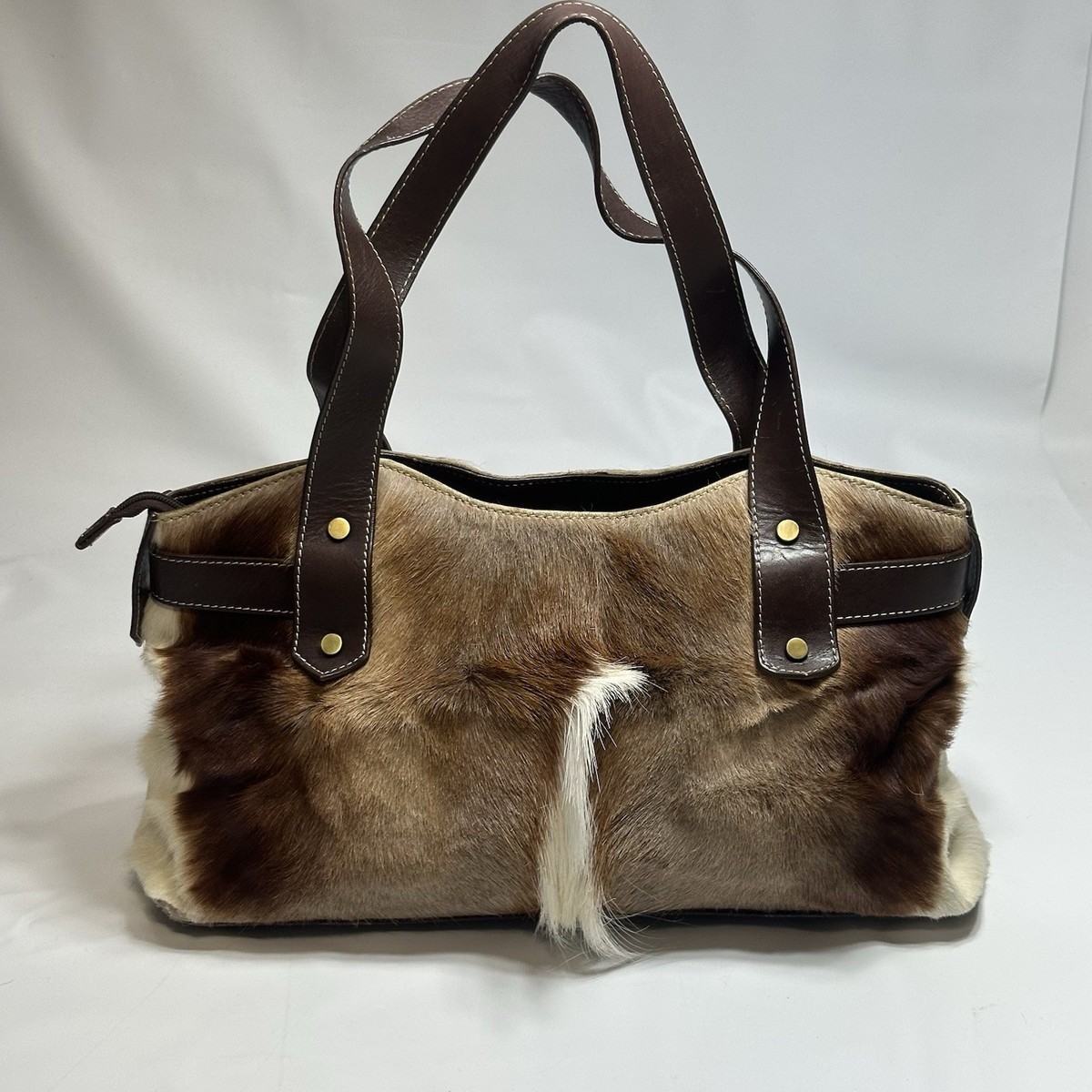 Diane Gail African Springbok Fur W/Leather Trim Double Handle