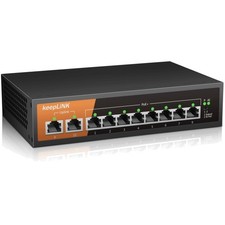 PoE Switch 10-Port Gigabit LAN Switch mit 8 PoE+ Ports, 2 1000Mbps Uplink Por...