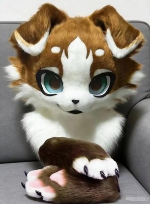 Fursuit Long haired Dog Fox Mascot Party Halloween Fur Cosplay(head+claws)