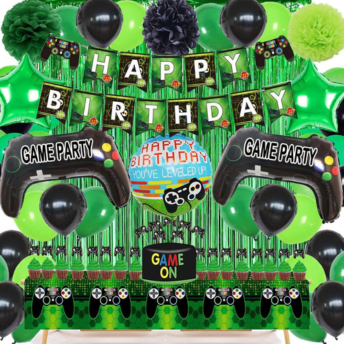 Video Game On Theme Birthday Party Decorations Set Happy Birthday Banner Ball...