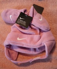 Nike Infant Fleece Chin Strap Trapper Hat  Mittens 2 Piece Set Light Pink N09 