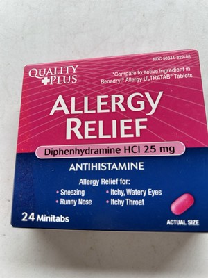 Quality Plus Allergy Relief Diphenhydramine 25mg 36 minitabs  exp 9/25