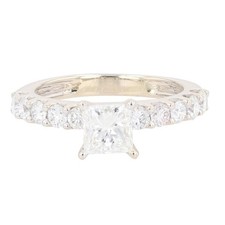 GIA 1.70ctw Princess Diamond w / Accents Engagement Ring 14k White Gold Size 6.5