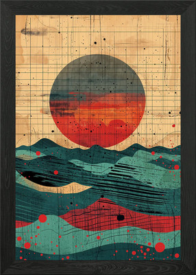 Gerahmtes Wandbild Sonnenuntergang Wellen Poster Leinwanddruck Bild