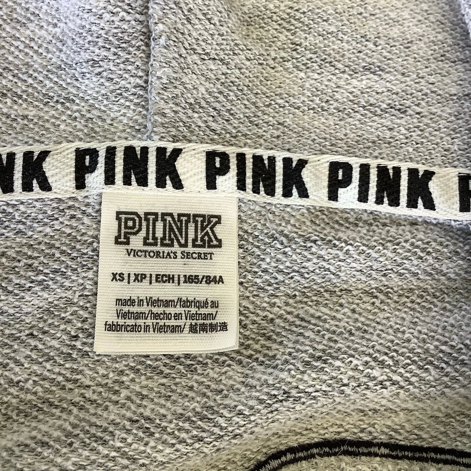 UNDERCOVER Felpa con cappuccio intera Victoria’s Secret ROSA XS grigio marna paillettes molto bella!