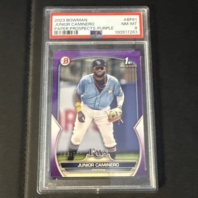 2023 Bowman Junior Caminero Purple 1st Prospect #/250 Rays PSA 8