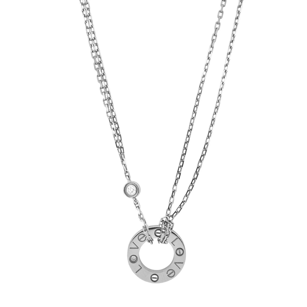 Cartierシルバーネックレス Cartier Love Pendant Necklace 2 Diamonds 18K White Gold 0.03Ctw | eBay