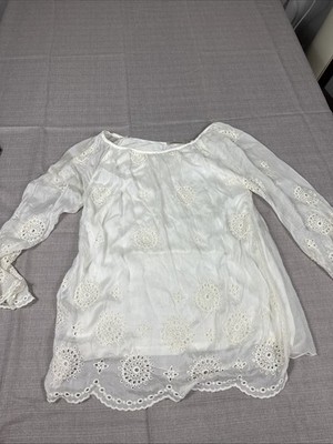 Viola Borghi Blouse Womens Size S White 100% Silk Shirt Flowy Chiffon Boho Airy