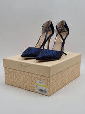 Jewel Badgley Mischka Jailene Navy Satin Pointed Toe Ankle Strap Heels Size 7.5