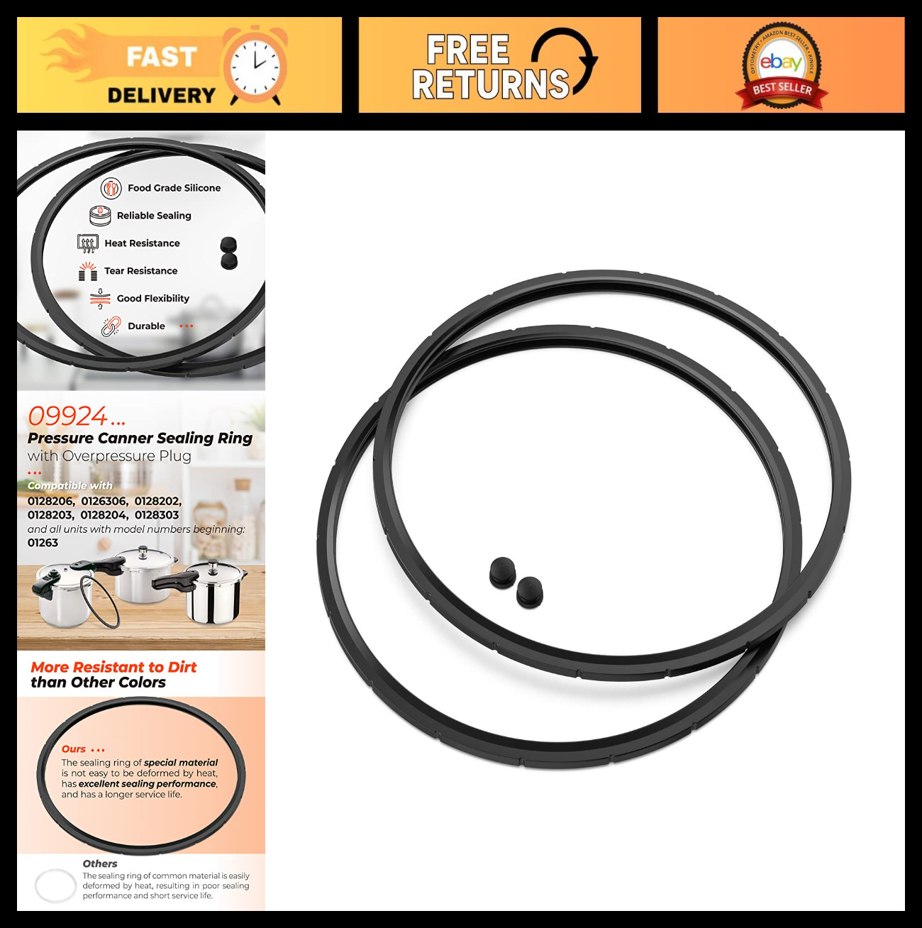 Pressure Canner Sealing Ring & Overpressure Plug - 2 Pack for 6 & 8 Quart Cooker