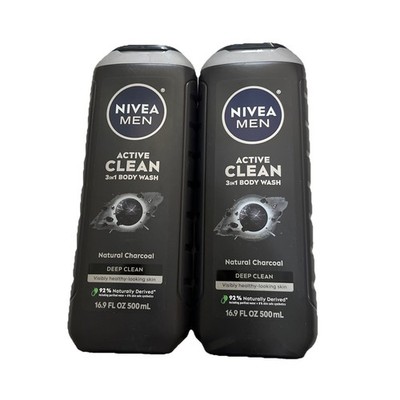 Nivea Men Active Deep Clean Body Wash Natural Charcoal 16.9 Oz Shower Bath