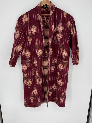 Vintage Brent Genuine BEACON Blanket Robe Red Plaid Cord Trim Warm No Tie F1